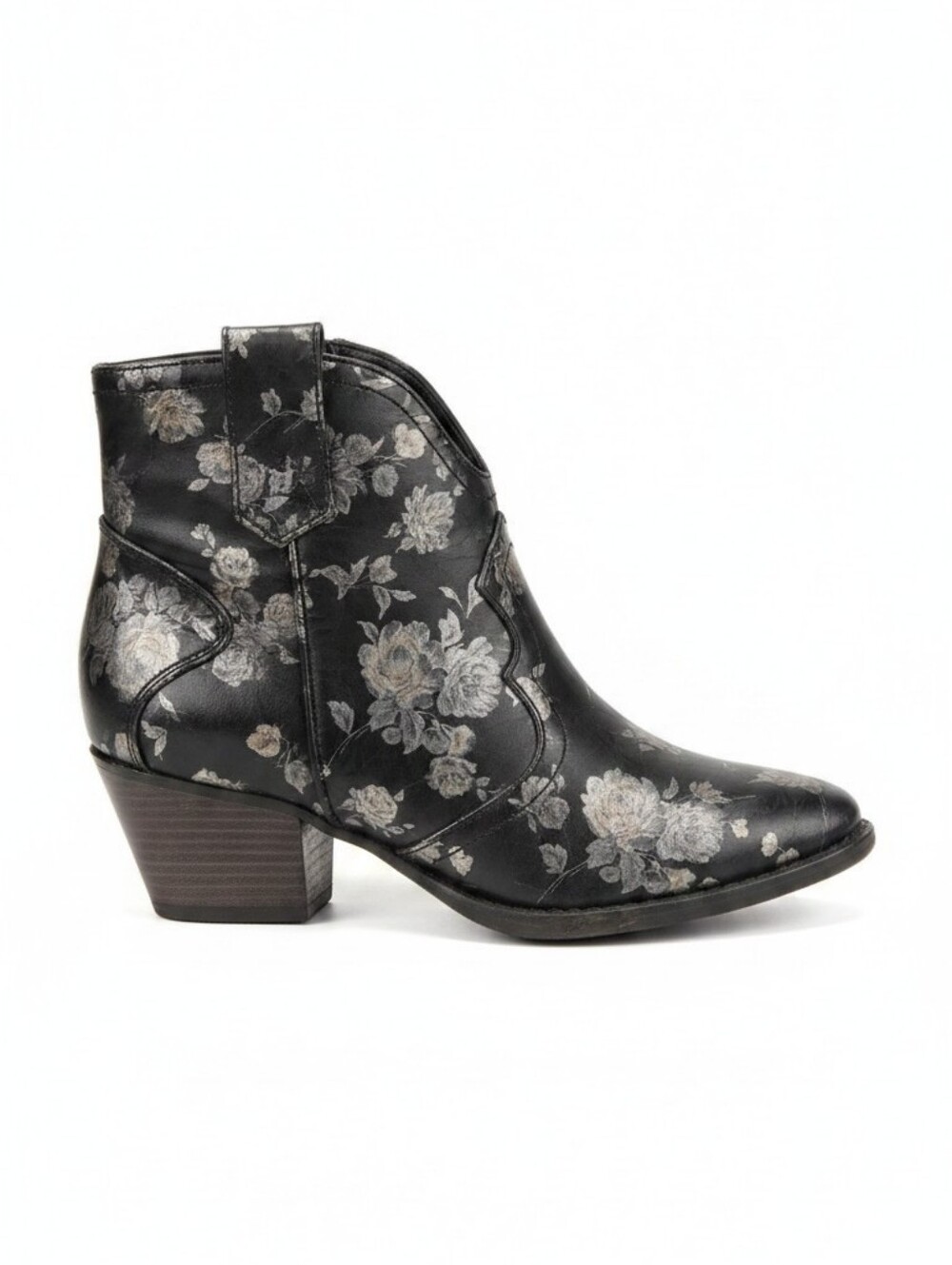 Nwot Sugar Black Floral Embossed Western Ankle Bootie